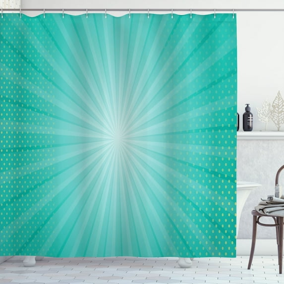 Ambesonne Business Shower Curtain, Art Abstract Dots Stripes, 69"Wx70"L, Dark Seafoam Pale Teal