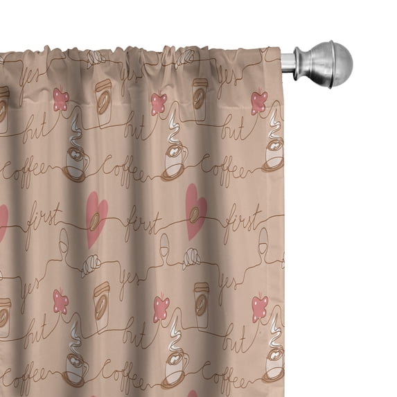 Ambesonne But First Coffee Window Curtains, Line Drawing Items, Each 28" W x 95" L, Pastel Pink Pastel Brown