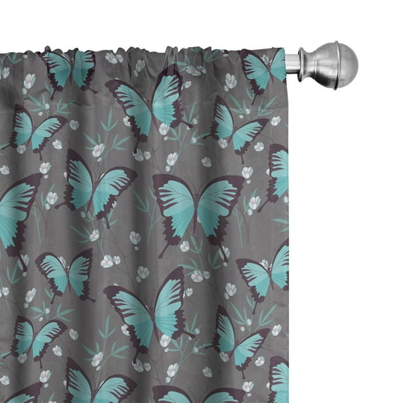 Ambesonne Butterflies Curtains, Continuous Floral Art, Pair of 28"x84", Seafoam and Grey