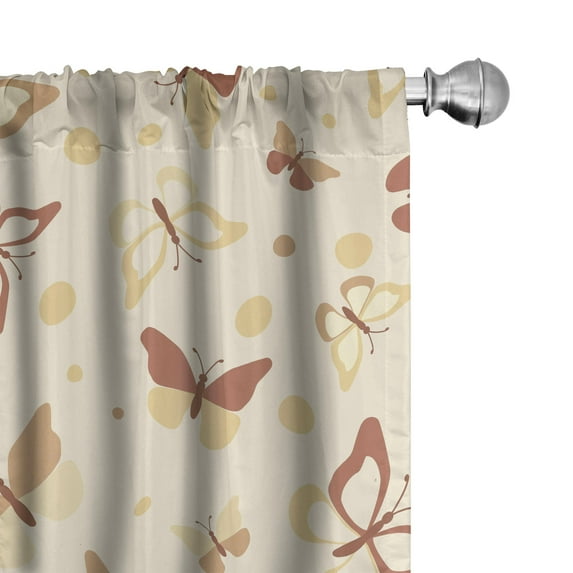 Ambesonne Butterflies Curtains, Gentle and Pastel Tone, Pair of 28"x84", Sand Brown Pale Yellow