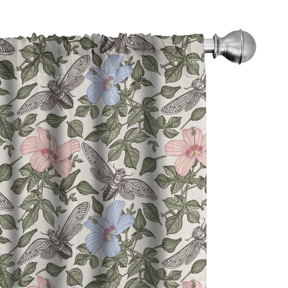 Ambesonne Butterflies Curtains, Hibiscuses and Flies, Pair of 28"x84", Slate Brown Pale Ruby