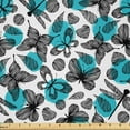 thumbnail image 1 of Ambesonne Butterflies Fabric by the Yard Microfiber, Striped Spring Insect, 3 Yards, Sky Blue Black White, 1 of 2