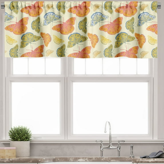 Ambesonne Butterflies Valance Pack of 2, Hand Drawn, 54"X12", Cream Multicolor