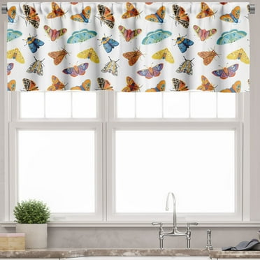 Ambesonne Butterflies Valance Pack of 2, Types of Flies, 54"X18", Multicolor