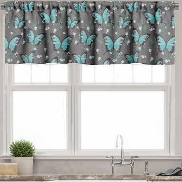 Ambesonne Butterflies Window Valance, Continuous Floral Art, 54" X 18", Seafoam and Grey