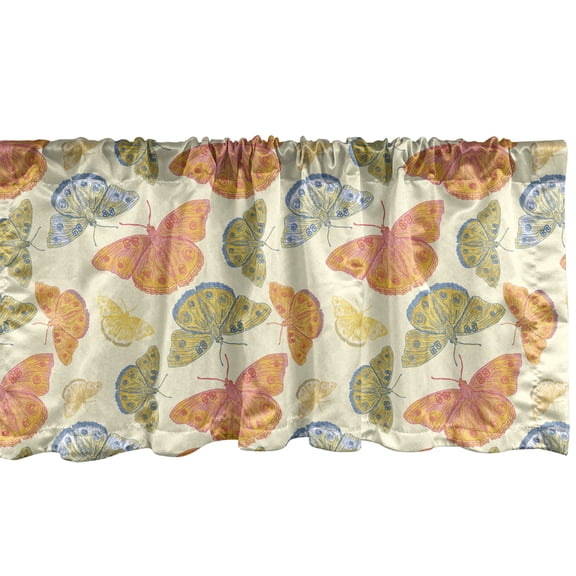 Ambesonne Butterflies Window Valance, Hand Drawn, 42" x 12", Cream Multicolor