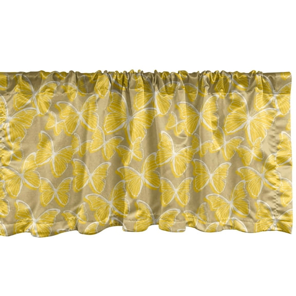 Ambesonne Butterflies Window Valance, Romantic Flying Insects, 54" X 18", Tan Earth Yellow
