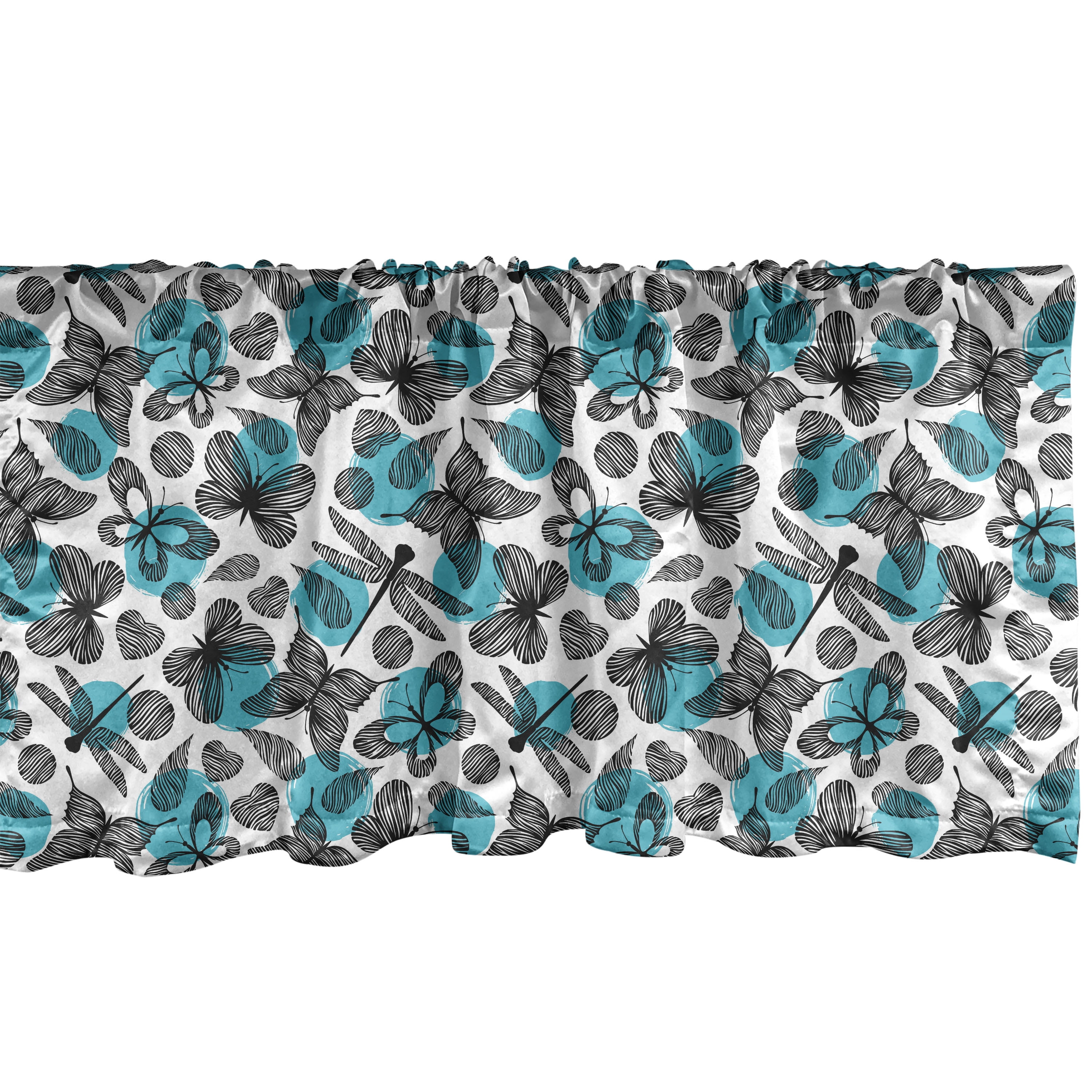 Sky Blue and Black Butterfly Satin Window Valance
