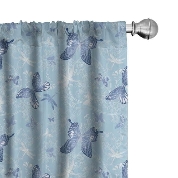 Ambesonne Butterfly Window Curtains, Blue Dragonflies, Each 28" W x 95" L, Blue Pale Blue White
