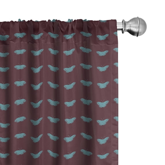 Ambesonne Butterfly Window Curtains, Blue Wings on Dark, Each 28" W x 95" L, Maroon and Turquoise