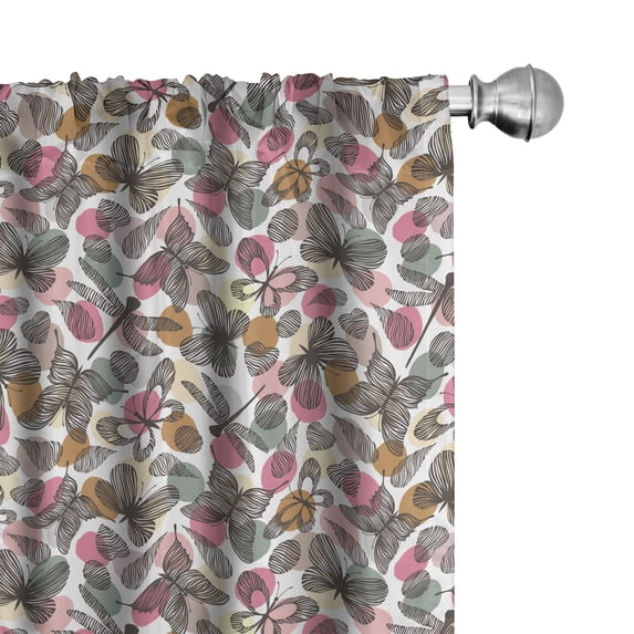 Ambesonne Butterfly Window Curtains, Colorful Circles Animals, Each 28" W x 84" L, Pastel Pink Pale Brown