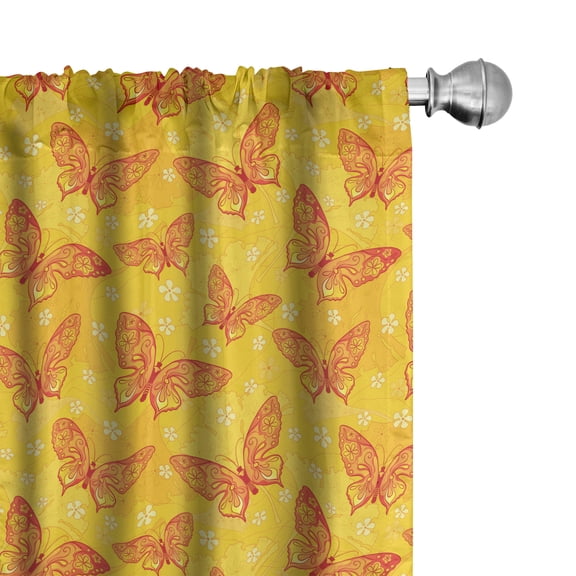 Ambesonne Butterfly Window Curtains, Floral Winged Animals, Each 28" W x 84" L, Earth Yellow Burnt Orange