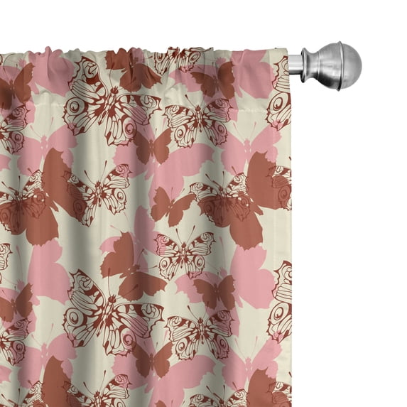 Ambesonne Butterfly Window Curtains, Fly Silhouettes Art, Each 28" W x 84" L, Cream Pale Pink and Cinnamon