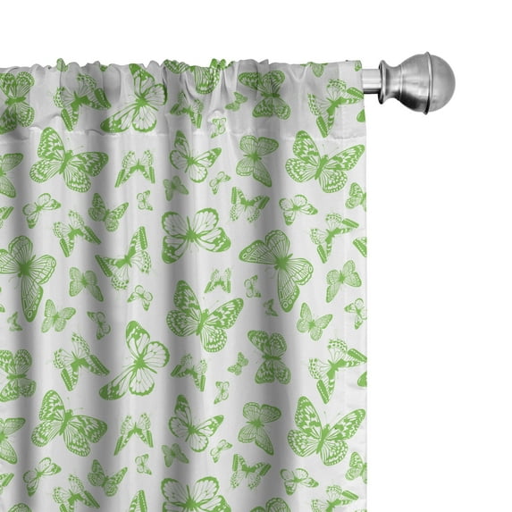 Ambesonne Butterfly 4-Panel Curtains, Green Flying Animals Art, 56"x63", Lime Green and White