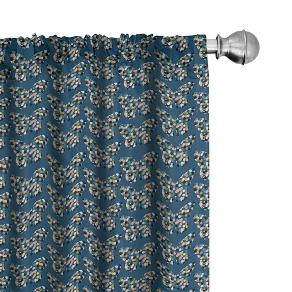 Ambesonne Butterfly Window Curtains, Polka Dotted Flying Wings, Each 28" W x 84" L, Petrol Blue and Blush