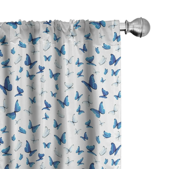 Ambesonne Butterfly 4-Panel Curtains, Rainforest Wilderness, 56"x84", Blue White Black