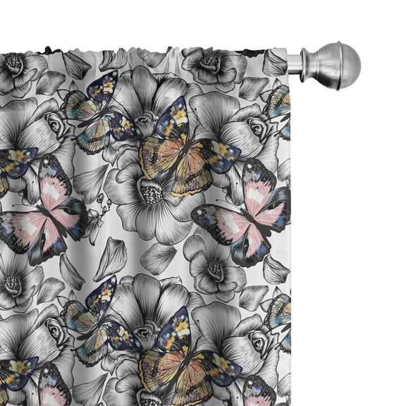 Ambesonne Butterfly Window Curtains, Summer Season Animal, Each 28" W x 63" L, Pale Pink Orange Black