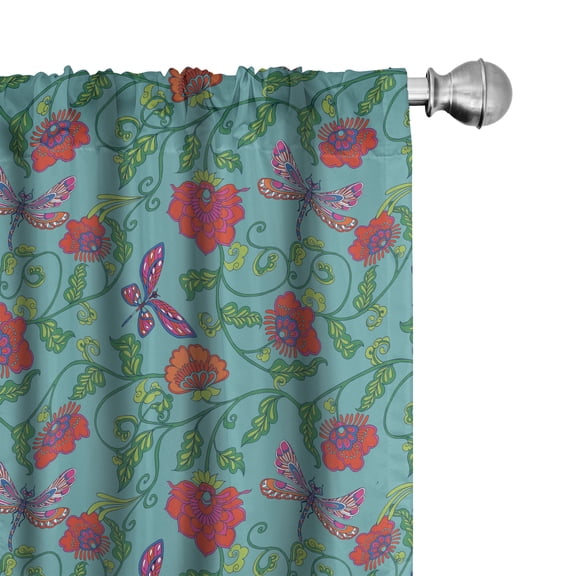 Ambesonne Butterfly Window Curtains, Winged Animals Leaves Art, Each 28" W x 84" L, Scarlet and Forest Green