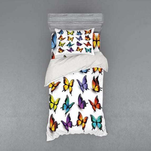 Ambesonne Butterfly Bedding Set 3 Pcs, Colorful Wings Spring, Twin, Multicolor