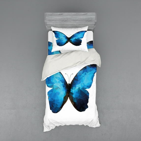 Ambesonne Butterfly Bedding Set 3 Pcs, Modern Blue Ombre, Twin, Pale Blue Dark Blue