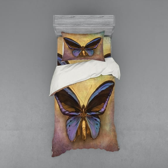 Ambesonne Butterfly Bedding Set 3 Pcs, Monarch Butterfly, Twin, Multicolor