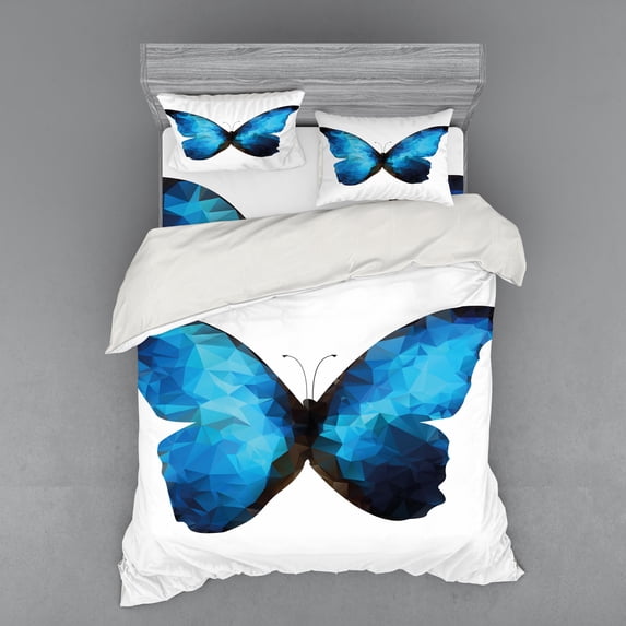 Ambesonne Butterfly Bedding Set 4 Pcs, Modern Blue Ombre, Queen, Pale Blue Dark Blue