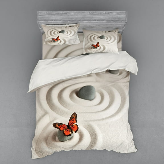 Ambesonne Butterfly Bedding Set 4 Pcs, Rocks Serenity, Queen, Beige Orange