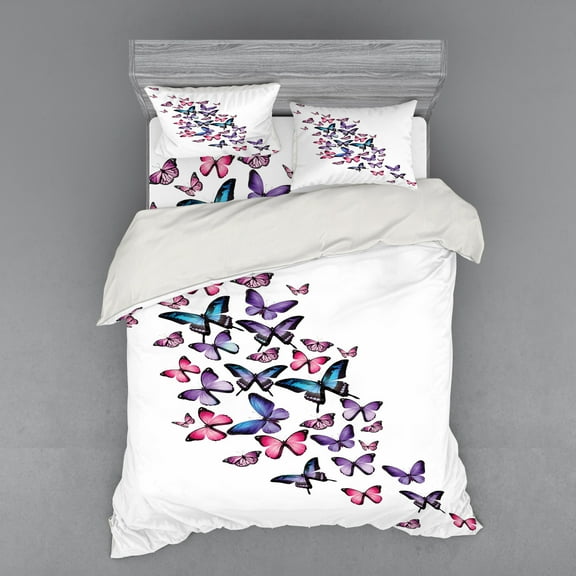 Ambesonne Butterfly Bedding Set 4 Pcs, Wings Feminine, Queen, Blue Purple Pink