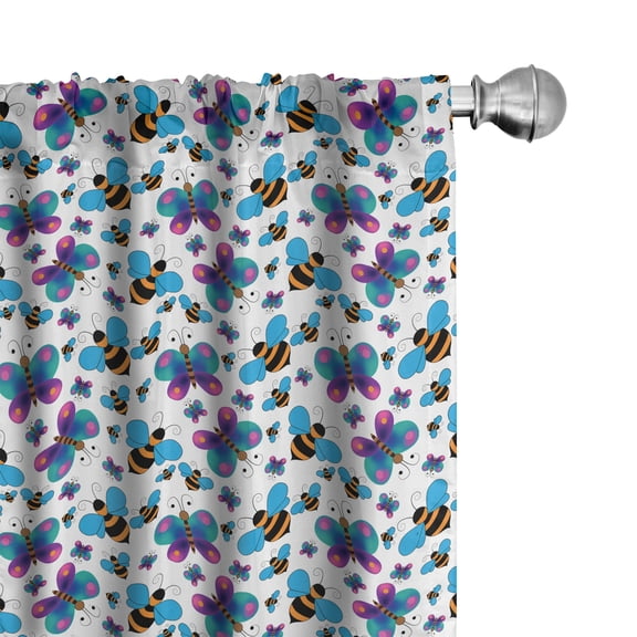 Ambesonne Butterfly Curtains, Bees and Winged Animals, Pair of 28"x95", Sky Blue White and Pink
