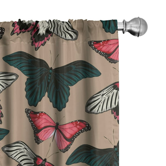 Ambesonne Butterfly Curtains, Butterflies Dream Pattern, Pair of 28"x95", Ecru Coral and Dark Teal