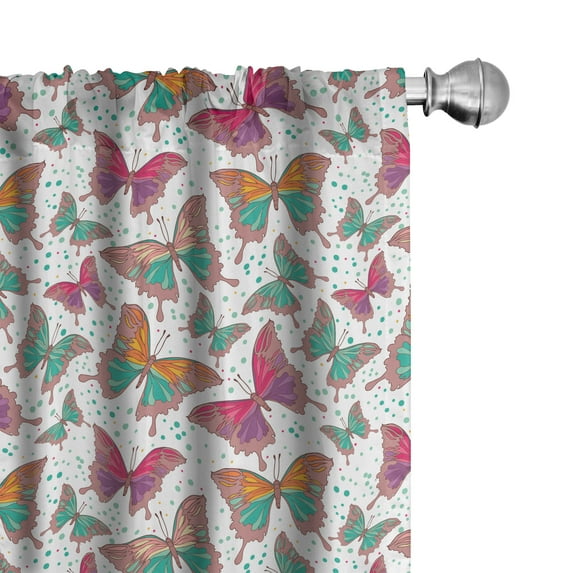 Ambesonne Butterfly Curtains, Colorful Wings and Dots, Pair of 28"x84", Multicolor