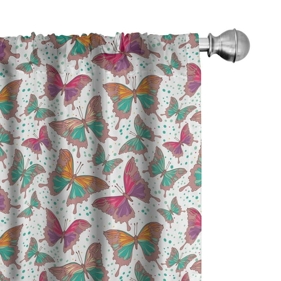 Ambesonne Butterfly Curtains, Colorful Wings and Dots, Pair of 28"x95", Multicolor