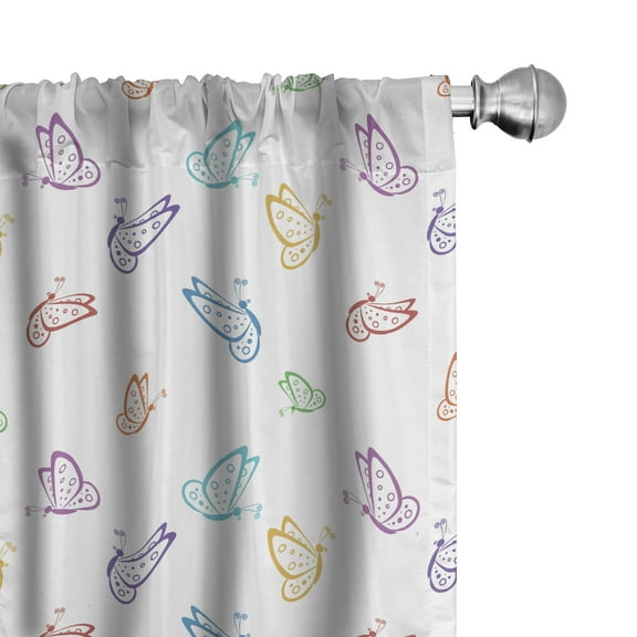 Ambesonne Butterfly Curtains, Doodle Style Colorful, Pair of 28"x84", Multicolor