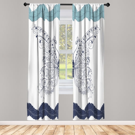 Ambesonne Butterfly Curtains, Fashion Modern Wings Art, Pair of 28"x95", Dark Navy