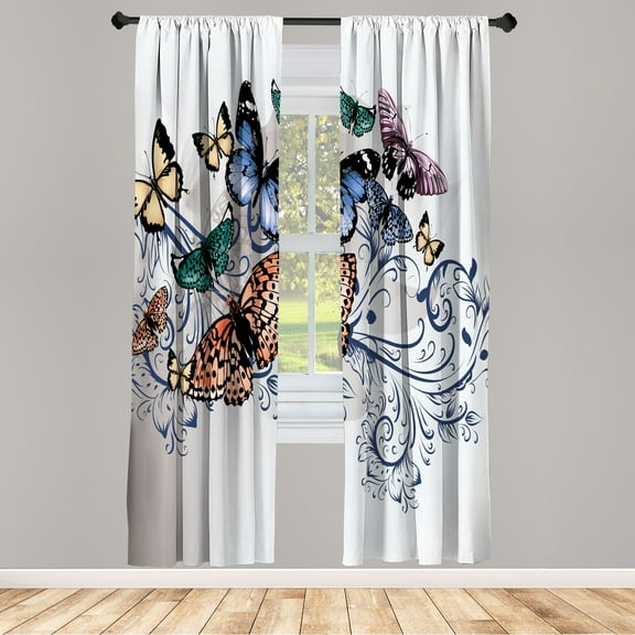 Ambesonne Butterfly Curtains, Monarch Butterfly Pattern, Pair of 28"x95", Burnt Sienna
