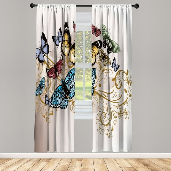 Ambesonne Butterfly Curtains, Monarch Butterfly Pattern, Pair of 28"x95", Lilac Black