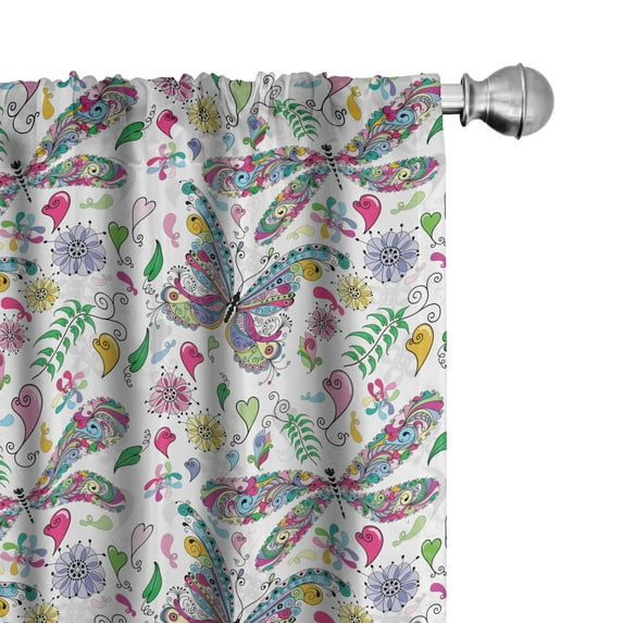 Ambesonne Butterfly Curtains, Paisley Dragonfly, Pair of 28"x63", Multicolor