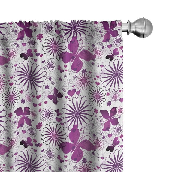Ambesonne Butterfly Curtains, Purple Color Fauna, Pair of 28"x63", Purple White