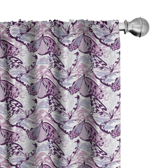 Ambesonne Butterfly Curtains, Purple Wings Camo, Pair of 28"x84", Lavender Lilac Violet