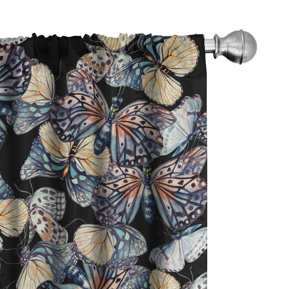 Ambesonne Butterfly Curtains, Rainforest Butterflies, Pair of 28"x63", Cream Dark Indigo and Black
