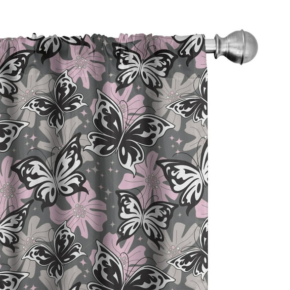 Ambesonne Butterfly Curtains, Romantic Summertime, Pair of 28"x63", Taupe Pink Black