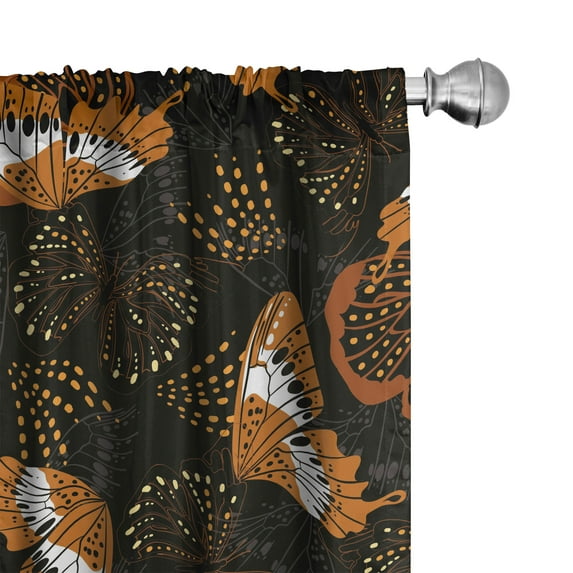 Ambesonne Butterfly Curtains, Sepia Tones Butterflies, Pair of 28"x84", Burnt Orange Ginger Black