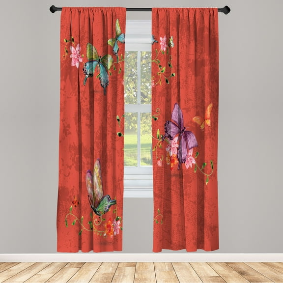 Ambesonne Butterfly Curtains, Springtime Moths Dancing, Pair of 28"x63", Burnt Sienna