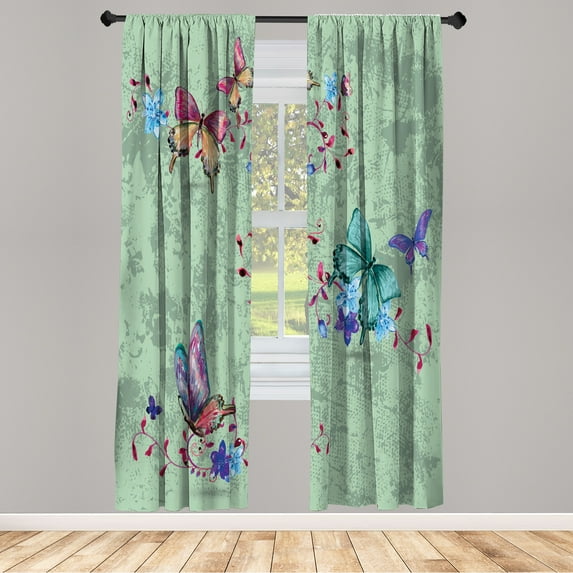 Ambesonne Butterfly Curtains, Springtime Moths Dancing, Pair of 28"x63", Pale Green