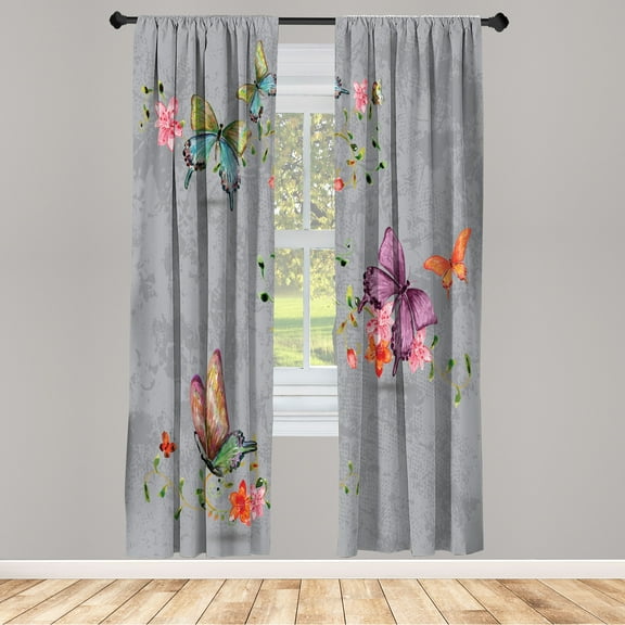 Ambesonne Butterfly Curtains, Springtime Moths Dancing, Pair of 28"x63", Pale Purpleblue