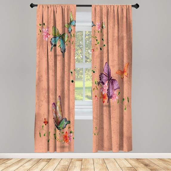 Ambesonne Butterfly Curtains, Springtime Moths Dancing, Pair of 28"x63", Salmon Lavender