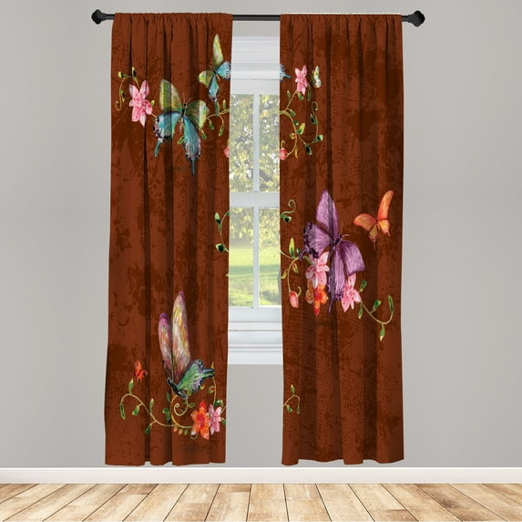 Ambesonne Butterfly Curtains, Springtime Moths Dancing, Pair of 28"x84", Burgundy Lilac