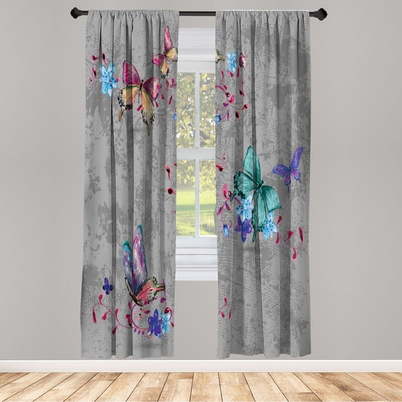 Ambesonne Butterfly Curtains, Springtime Moths Dancing, Pair of 28"x95", Dimgray Turquoise