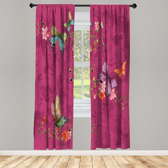 Ambesonne Butterfly Curtains, Springtime Moths Dancing, Pair of 28"x95", Magenta Marigold