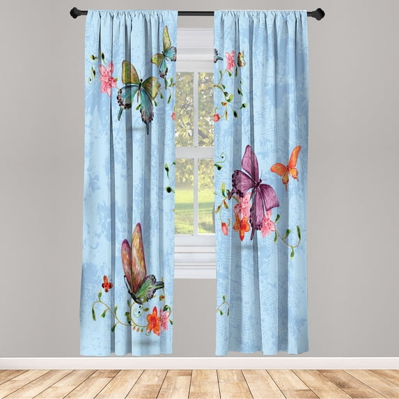 Ambesonne Butterfly Curtains, Springtime Moths Dancing, Pair of 28"x95", Pale Azure